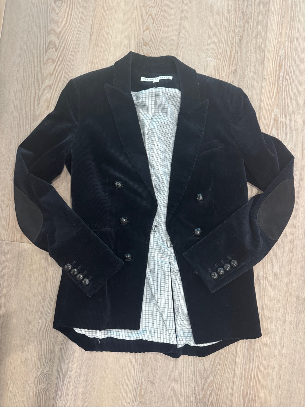Veronica Beard Lia Dickey Corduroy Blazer Black Size 6 Elbow Patch